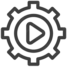 a cog with an arrow in its center representing play function, execution
